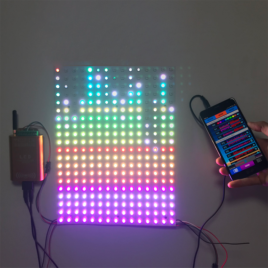 DC5V 0.66x0.5Ft WS2812B Full Color Digital Addressable Flexible LED Display Screen - Built in 300 Pixel Dot Matrix Display DC5V 0.66x0.5Ft WS2812B Full Color Digital Addressable Flexible LED Display Screen - Built in 300 Pixel Dot Matrix Display